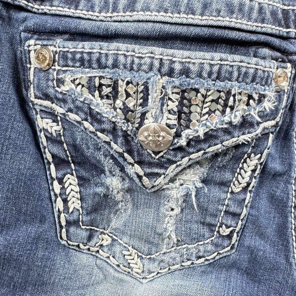 Miss Me Jeans Shorts Women's 26 ALTERED* Raw Hem Denim Embellished Blue Skinny - Picture 10 of 16